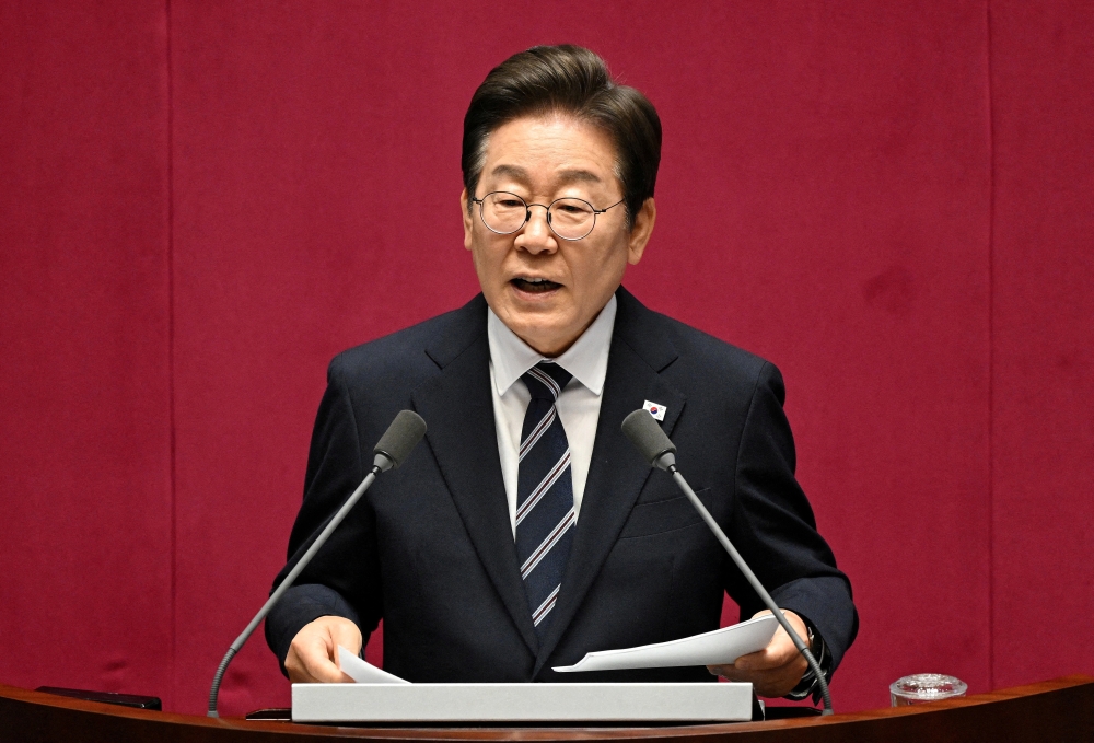 South Korean President Lee Jae Myung delivers a speech at the National Assembly in Seoul. — Reuters 