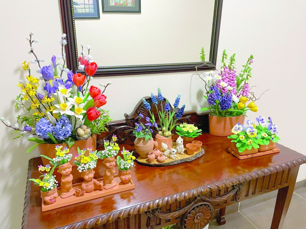 Spring arrangement in terracot pots