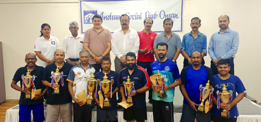 Winners of the ISC Oman's badminton tournament