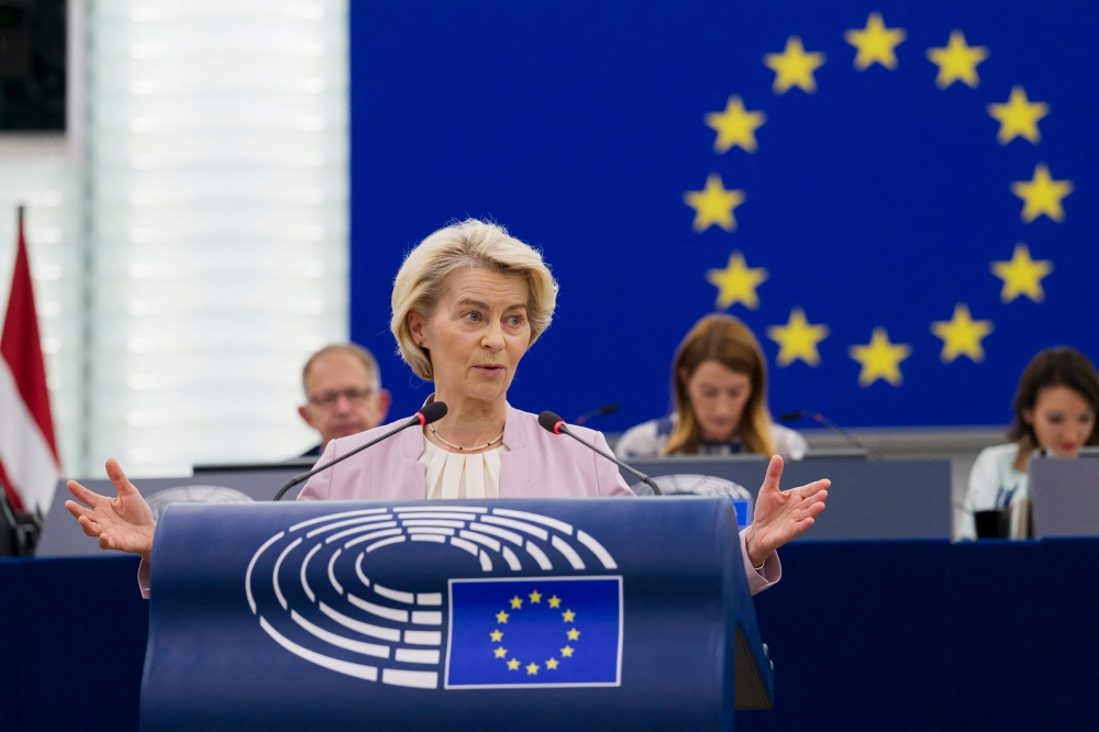 European Commission President Ursula von der Leyen gives a speech at the European Parliament in Strasbourg. — AFP 