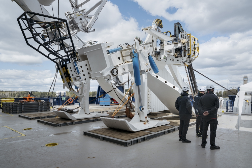 The plow on the vessel Monna Lisa at the Prysmian plant in Pikkala, Finland, May 14, 2025. (Juho Kuva/The New York Times)