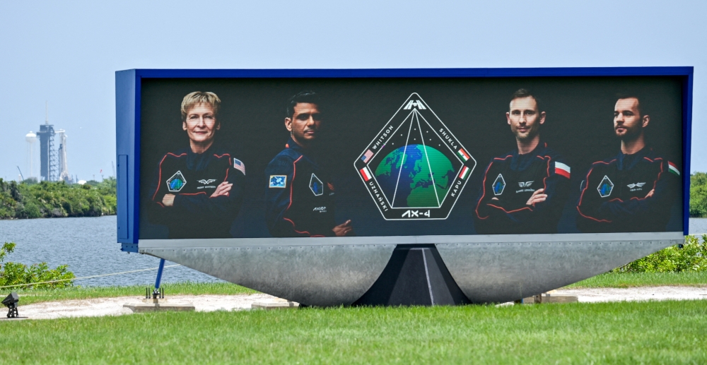 Axiom-4 astronauts are pictured on the countdown video clock, in Cape Canaveral, Florida. — Reuters file photo