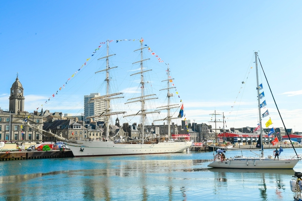 RNO vessel Shabab Oman II docked at the port of Aberdeen, Scotland
