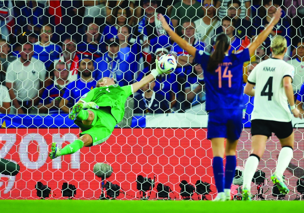 Germany's Ann-Katrin Berger makes a save. — Reuters