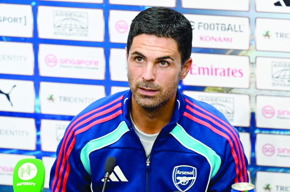 Arsenal Spanish manager Mikel Arteta attends a press conference ahead of their football match against AC Milan at the National Stadium in Singapore. — AFP