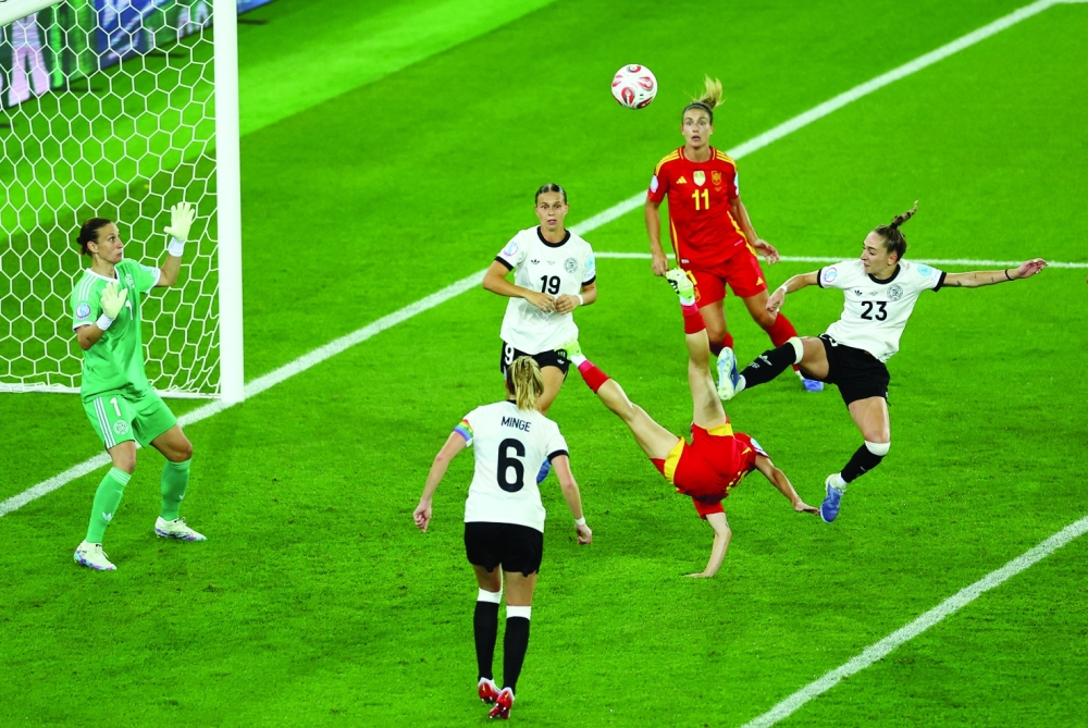 Spain's Esther Gonzalez shoots at goal. — Reuters