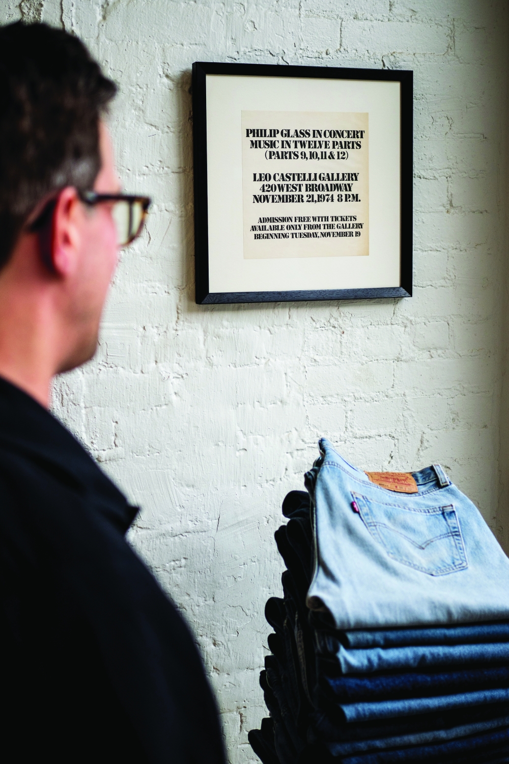 Geoff Snack, a vintage and rare book dealer, in Sorbara’s clothing shop in Brooklyn.