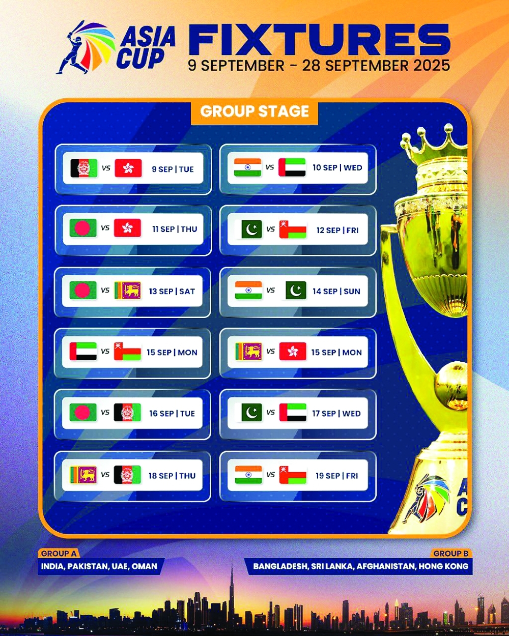 India to face Pakistan in UAE at Asia Cup cricket