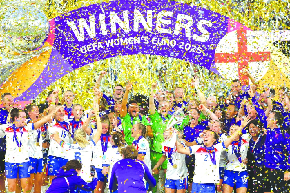 England players celebrate with the trophy after winning the UEFA Women's Euro 2025. — Reuters