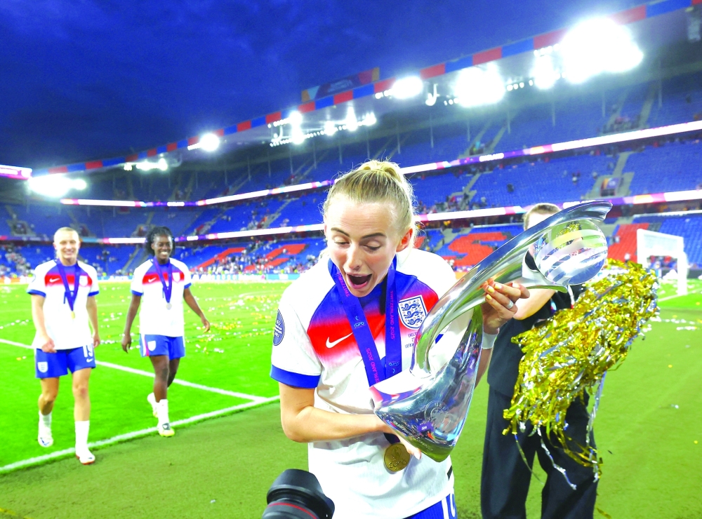 England's Chloe Kelly celebrates with the trophy after winning the UEFA Women's Euro 2025. — Reuters