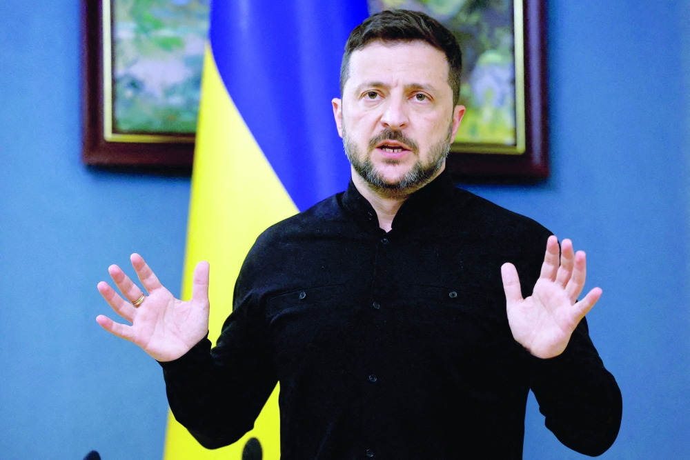 Ukraine's President Volodymyr Zelensky during a press briefing following phone calls with US President Donald Trump, amid Russia's attack on Ukraine, in Kyiv. — Reuters File