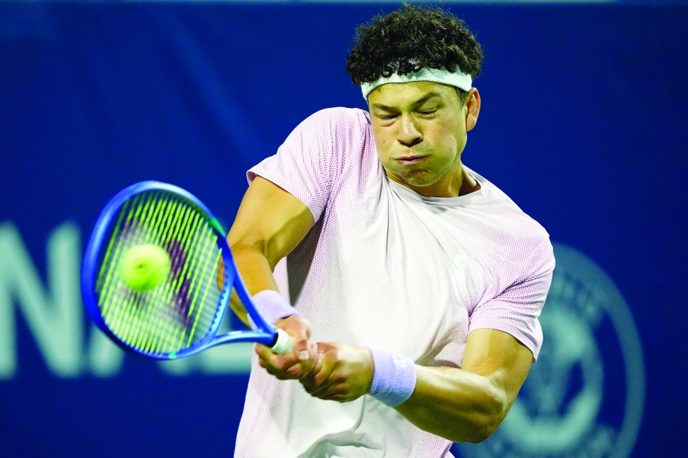 Ben Shelton (USA) hits a ball to Brandon Nakashima (not pictured) during the third round at Sobeys Stadium. — Reuters
