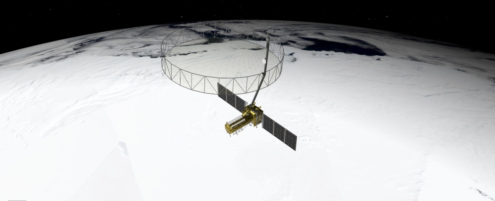 An artist’s concept of the NISAR satellite orbiting Earth over Antarctica, provided by NASA/JPL-Caltech. (NASA/JPL-Caltech via The New York Times)