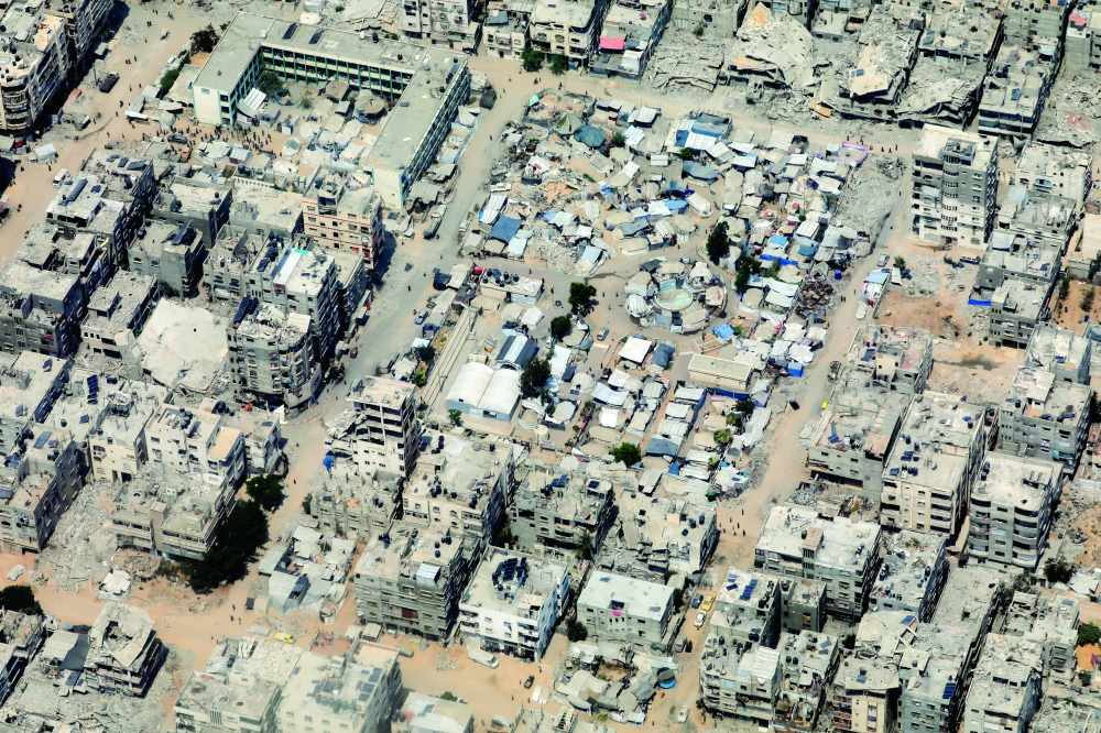 An aerial view from a Jordanian military aircraft shows the Gaza Strip, before humanitarian aid is airdropped in Gaza, on Saturday. — Reuters