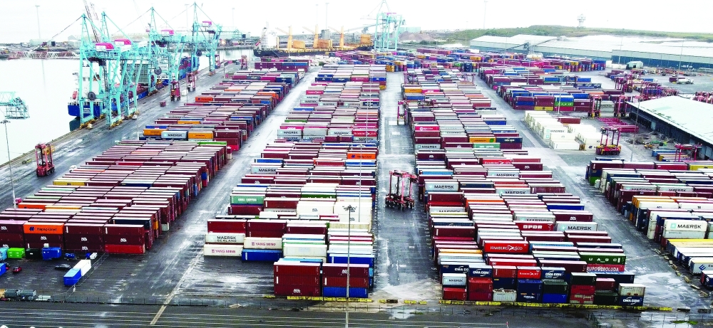 A general view of stacked shipping containers at Peel Ports Liverpool docks in Liverpool, Britain. Image for illustration only. — Reuters