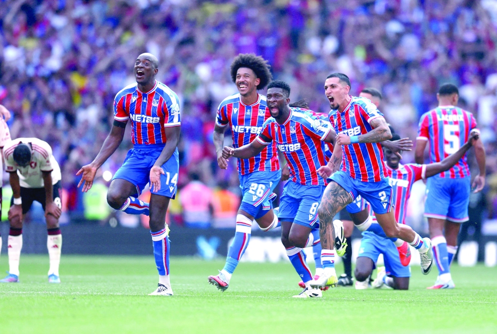 Crystal Palace's Mateta, Chris, Lerma and Daniel celebrate after winning the Shield.— Reuters