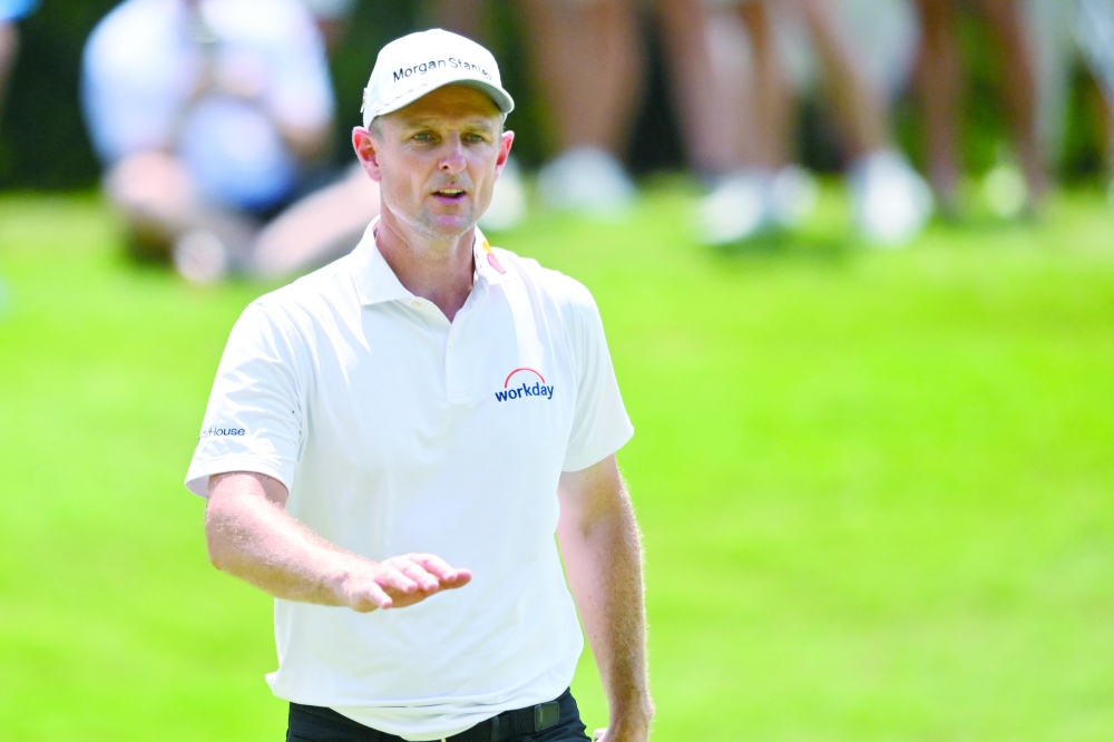 Justin Rose reacts during the final round of the FedEx St. Jude Championship golf. Mandatory Credit: Steve Roberts-Imagn Images