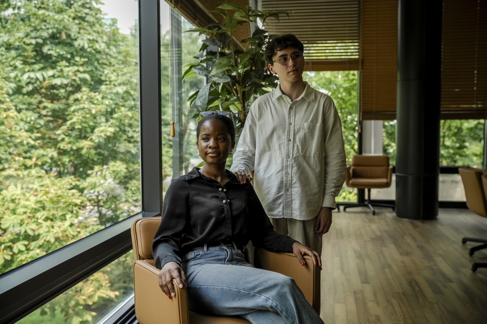 Keity Rose Mendes and Hugo Adam, who lead the International Students Association at Seoul National University, on the campus in Seoul, South Korea, Aug. 1, 2025. 