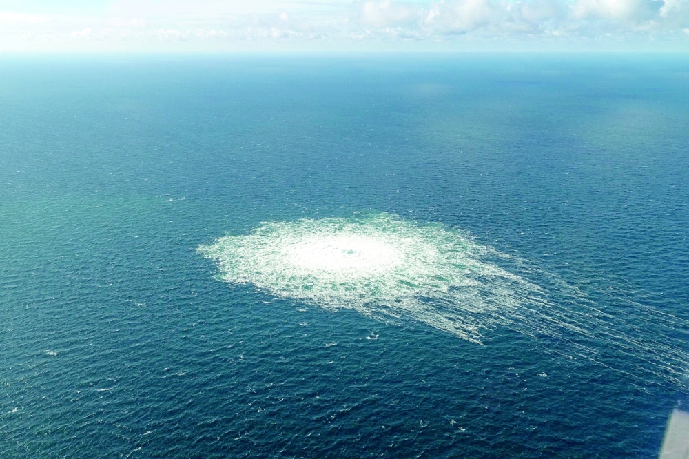 Gas leak at Nord Stream 2 as seen from the Danish F-16 interceptor on Bornholm, Denmark. - Reuters File