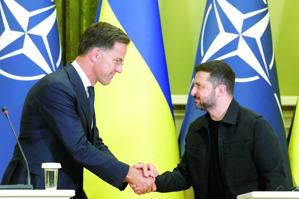 Ukrainian President Zelensky and Nato Secretary General Rutte speak at a press conference in Kyiv. — Reuters