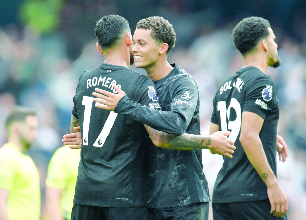 Tottenham's Brennan Johnson celebrates scoring the first goal. — Reuters