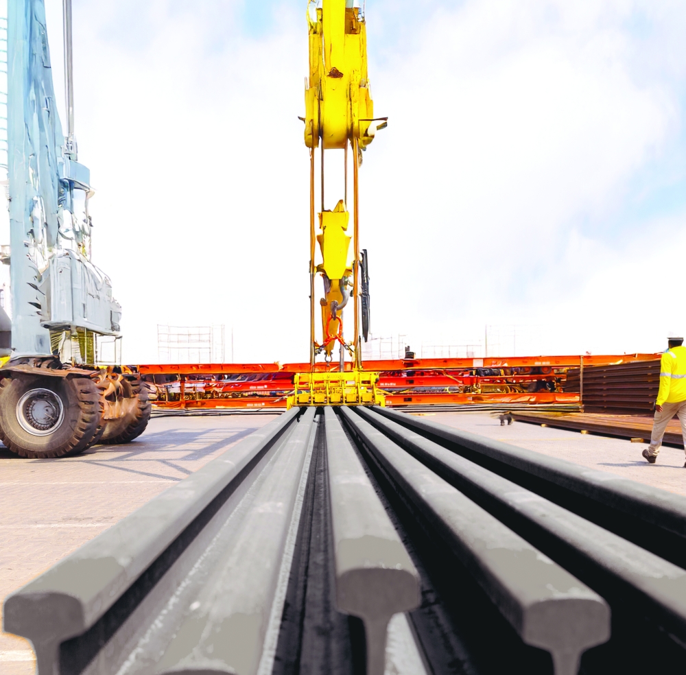 Railway tracks being unloaded from a ship at SOHAR Port and Freezone’s C Steinweg Terminal