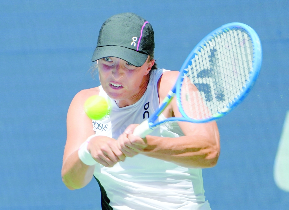 Iga Swiatek (POL) hits to Emiliana Arango (COL) on day three of the 2025 US Open tennis tournament at the USTA Billie Jean King National Tennis Center. — Reuters