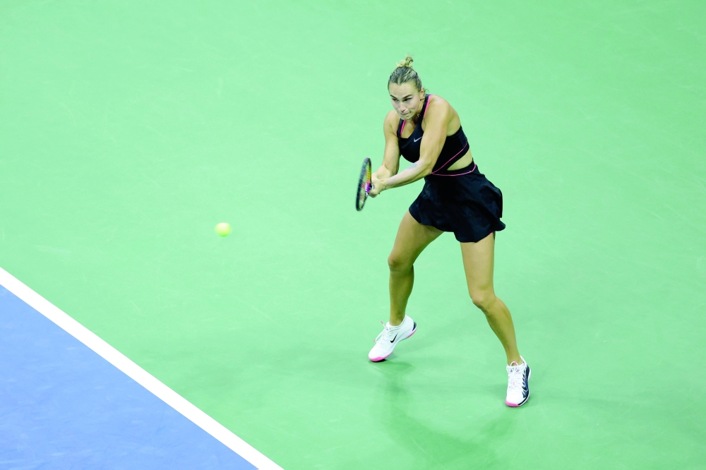 Belarus's Aryna Sabalenka returns the ball to Russia's Polina Kudermetova during their women's singles second round tennis match on day four of the US Open tennis tournament. — AFP