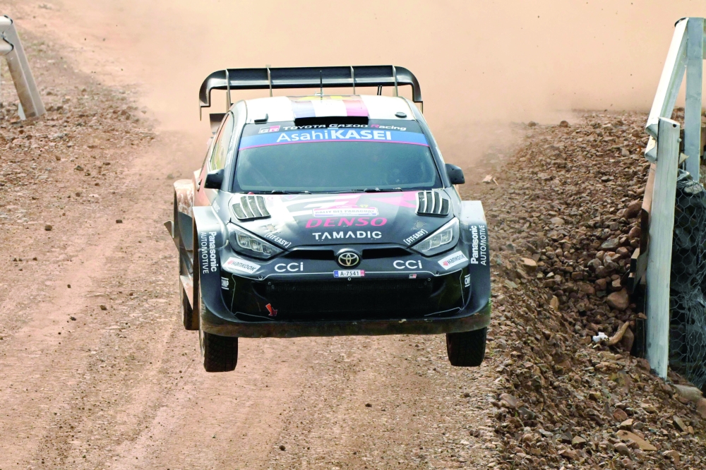 French driver Sebastien Ogier and co-driver Vincent Landais compete in their Toyota GR Yaris Rally1 during the Trinidad stage of the WRC Rally Paraguay, 10th stage of the FIA World Rally Championship (WRC), in Trinidad. — AFP