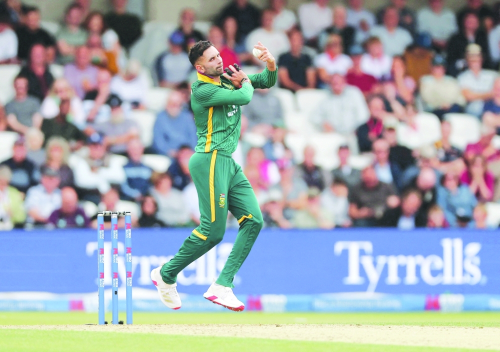 South Africa's Keshav Maharaj in action. — Reuters