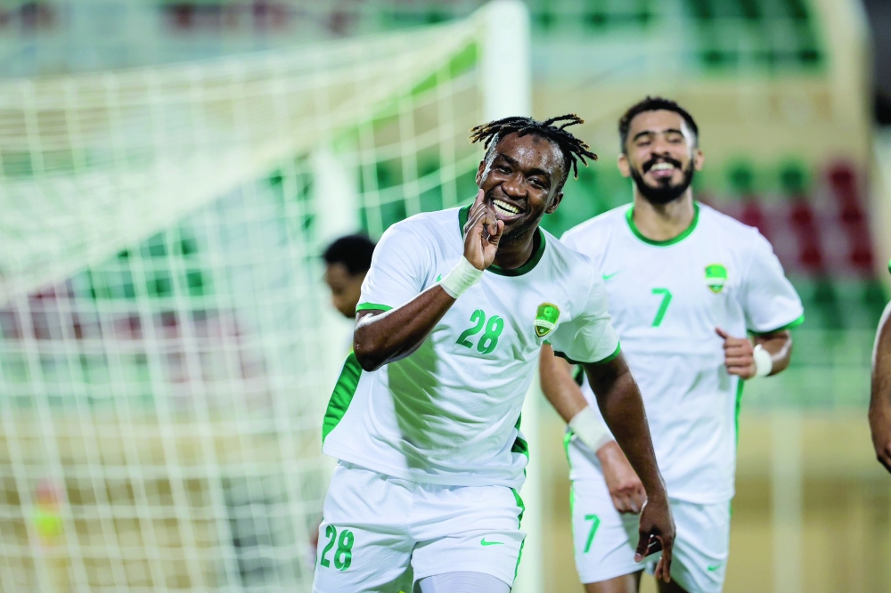 Aboubakar Diarra Al Nahda player celebrates after scoring a goal