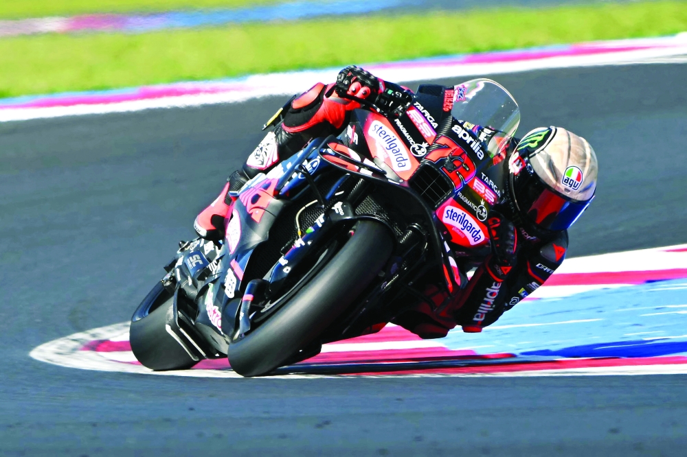Marco Bezzecchi during the second practice session ahead of the San Marino Moto GP Grand Prix at the Misano World Circuit Marco Simoncelli. — AFP