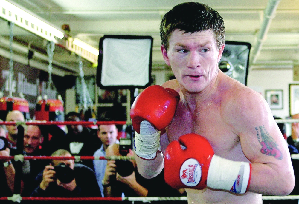 British boxer Ricky Hatton takes part in a training session at a gym in Denton, near Manchester, north-west England, 13 November 2007 ahead of his fight against US boxer Floyd Mayweather. — AFP