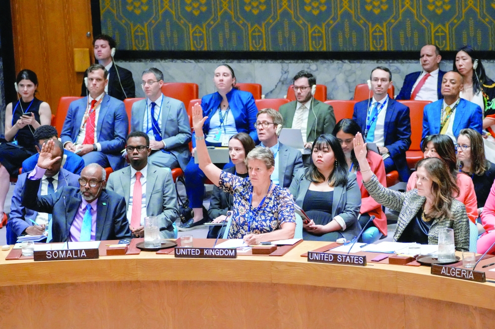 Members of the UN Security Council vote against a resolution that would permanently lift UN sanctions on Iran at the UN headquarters in New York City. — Reuters