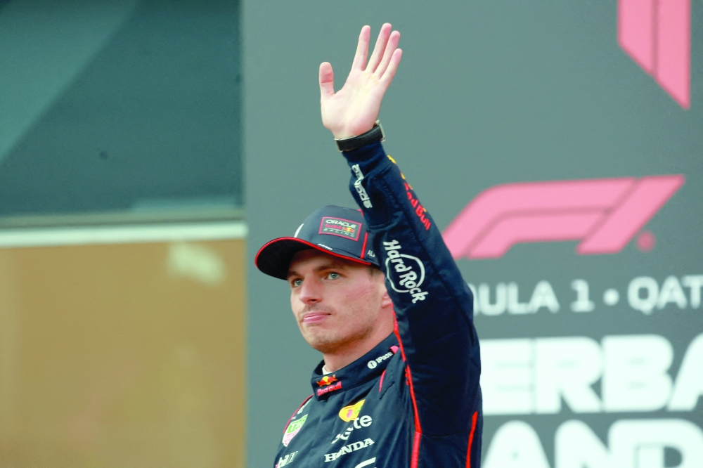 Formula One F1 - Azerbaijan Grand Prix - Baku City Circuit, Baku, Azerbaijan - September 20, 2025 Red Bull's Max Verstappen celebrates after qualifying in pole position.