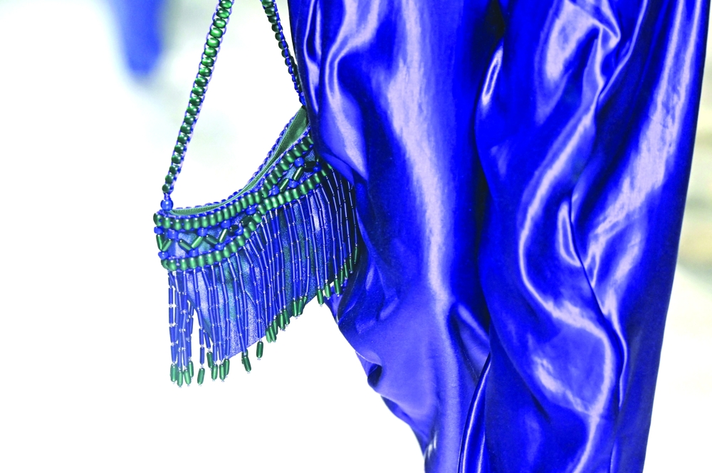 A model walks the runway during the Giorgio Armani collection show at Milan's Fashion Week Womenswear Spring / Summer 2026, at the Pinacoteca di Brera Museum on September 28, 2025 in Milan.
