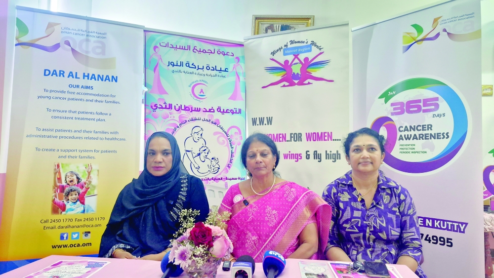 Organisers of ‘Together We Can Ban Cancer’ speak to the media in Muscat on Tuesday.