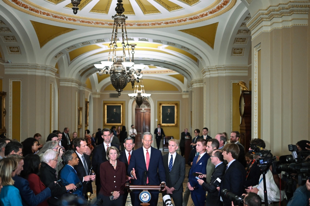 Senate Majority Leader John Thune, Republican of South Dakota speaks at the US Capitol in Washington, DC. — AFP
