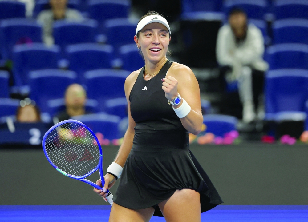 Jessica Pegula of the US celebrates winning her quarter final match against Emma Navarro of the US in China Open in Beijing. — Reuters