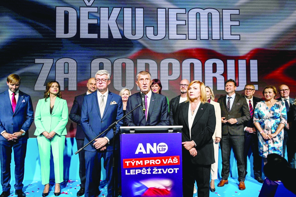 Andrej Babis answers to media during the press conference at  the ANO headquarter. — AFP