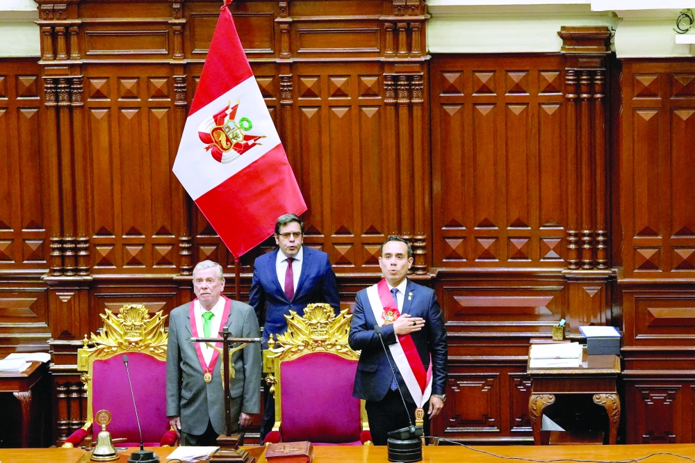 Peru's new president Jose Jeri attends the swearing-in ceremony, in Lima. — Reuters