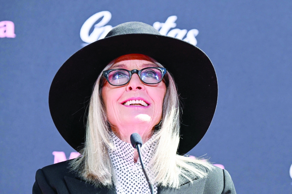 Actress Diane Keaton speaks during the handprints and footprints ceremony to celebrate 'Mack & Rita' at TCL Chinese Theatre in Hollywood, California