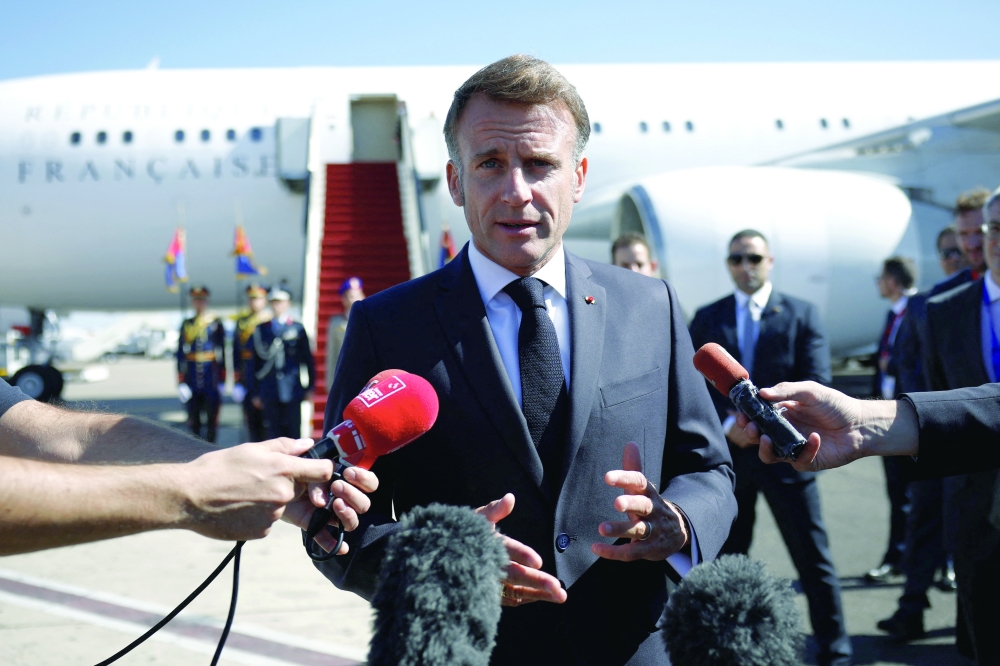 French President Emmanuel Macron speaks to the media, in Sharm El Sheikh, Egypt. — Reuters