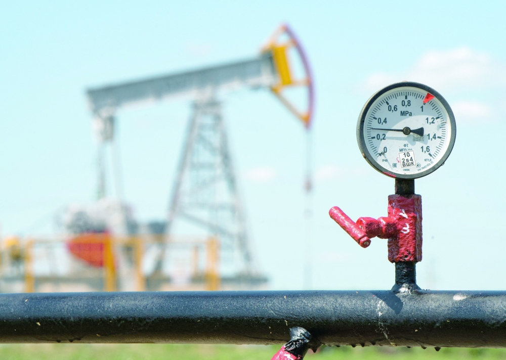 A view shows a pressure gauge near oil pump jacks outside Almetyevsk, in the Republic of Tatarstan, Russia. — Reuters