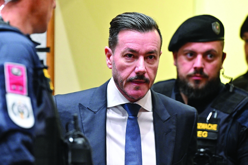 Fallen Austrian property tycoon Rene Benko is pictured in the courtroom during his trial over alleged fraud, the first charges in a wide-ranging investigation into the insolvency of his former real estate empire, at the Regional court of Innsbruck, Austria. - AFP 