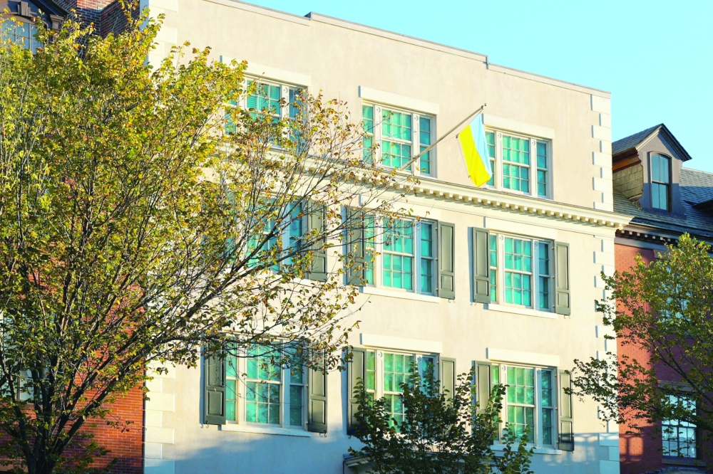 The Ukrainian flag flutters over the Blair House, the official guest residence of the White House for visiting heads of state, ahead of Ukrainian President Volodymyr Zelensky's meeting with US President Donald Trump at the White House, in Washington, DC. — Reuters
