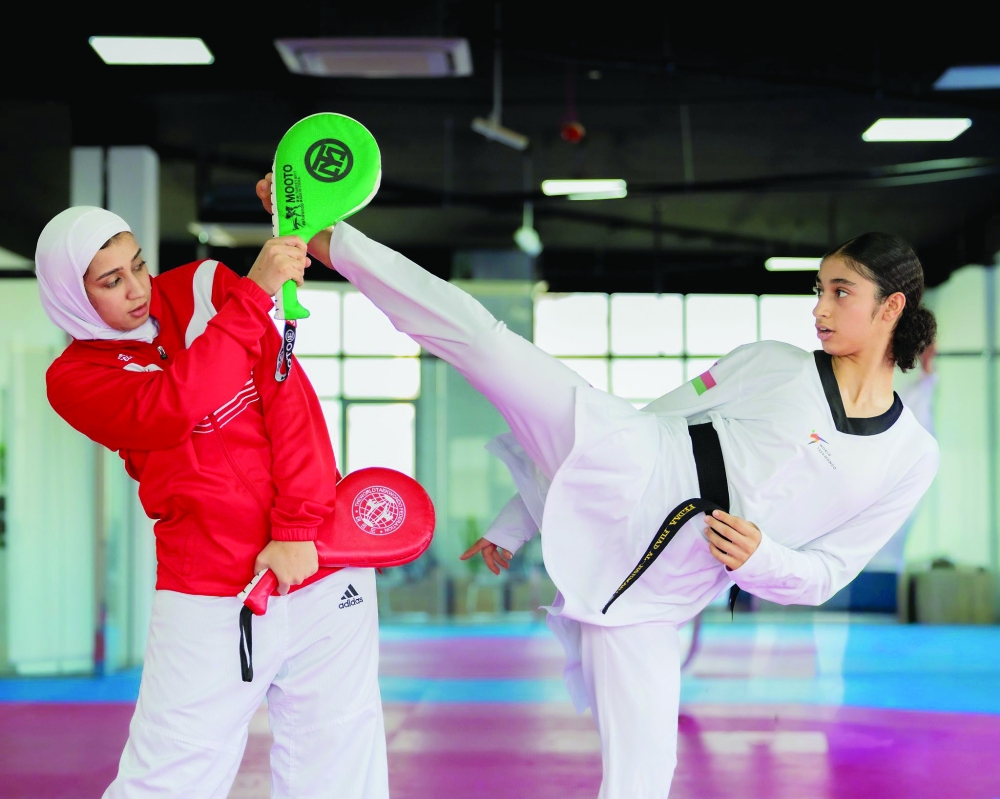The taekwondo squad includes Qaboos al Balushi, Ziyad al Balushi, Al Moatasem al Maskari, Shahinaz al Maawali and Fidaa al Barwani. — Photos by Nawaf al Busaidy