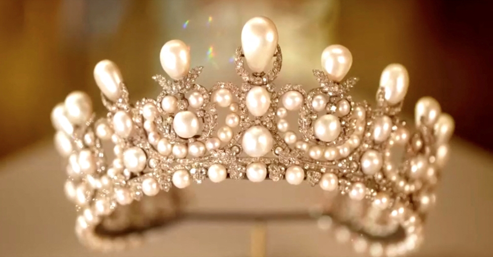 A tiara worn by French Empress Eugenie, which was among the items stolen by thieves during a heist at Paris' Louvre Museum on October 19, 2025, on display in this undated still frame from a video