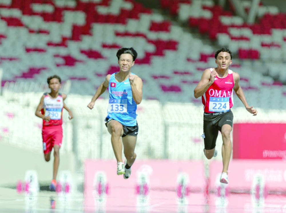 Omani sprinter Raed al Balushi qualified for the 100m final after finishing third in his semifinal heat. — Nawaf al Busaidy