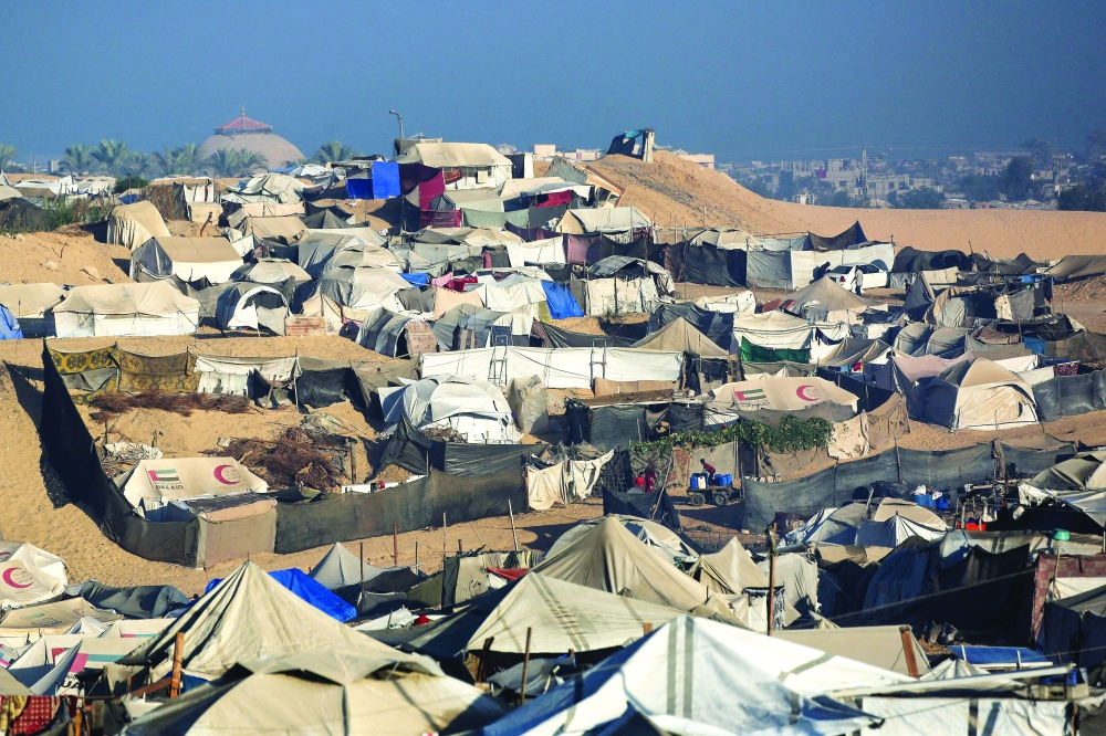 A photograph shows tents at a makeshift displacement camp in the Mawasi area of Khan Yunis, in the southern Gaza Strip, on Saturday. — AFP